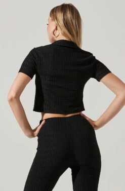 Zoey Collared Tie Front Top -Dresses Sales Store ACT17721 BLACK 3