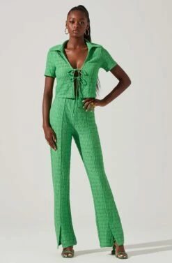 Zoey Collared Tie Front Top -Dresses Sales Store ACT17721 GREEN 1