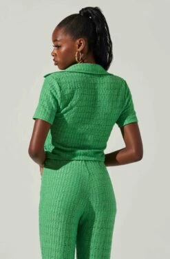 Zoey Collared Tie Front Top -Dresses Sales Store ACT17721 GREEN 3