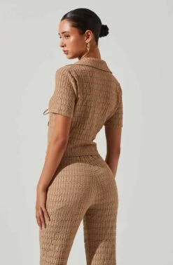 Zoey Collared Tie Front Top -Dresses Sales Store ACT17721 TAUPE 4