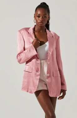 Kimia Satin Oversized Blazer -Dresses Sales Store ACT17722 PINK 3