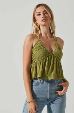 Raine Pleated Tie Halter Top -Dresses Sales Store ACT17724 AVOCADO 2