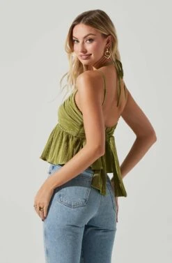 Raine Pleated Tie Halter Top -Dresses Sales Store ACT17724 AVOCADO 3