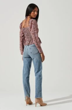 Toni Ruched Halter Long Sleeve Peplum Top -Dresses Sales Store ACT17739 BLACKPINKFLORAL 1962