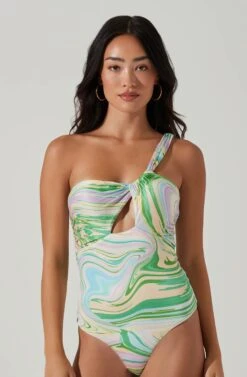 Sindri Cutout Tie Dye One Shoulder Bodysuit -Dresses Sales Store ACT17758P GREENSWIRL 3