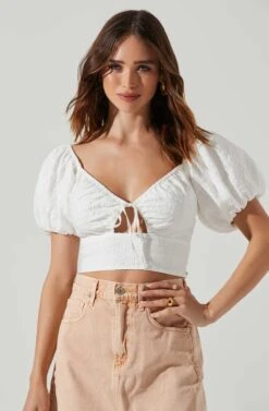 Amadia Puff Sleeve Crop Top -Dresses Sales Store ACT17781 WHITE 3