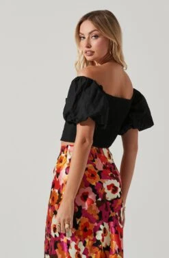Laurana Off Shoulder Puff Sleeve Top -Dresses Sales Store ACT17789 BLACK 3
