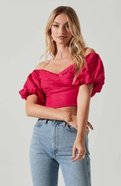Laurana Off Shoulder Puff Sleeve Top -Dresses Sales Store ACT17789 FUCHSIA 2