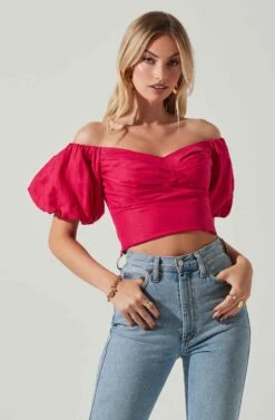 Laurana Off Shoulder Puff Sleeve Top -Dresses Sales Store ACT17789 FUCHSIA 3