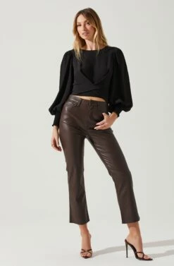 Wrenley Twist Front Puff Sleeve Top -Dresses Sales Store ACT17827 BLACK 1