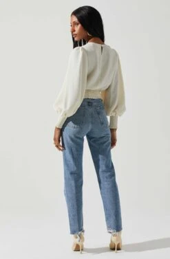 Wrenley Twist Front Puff Sleeve Top -Dresses Sales Store ACT17827 CREAM 5