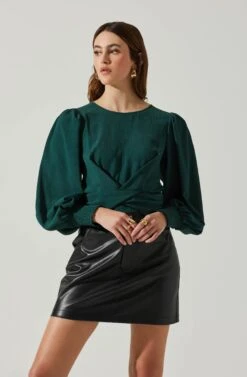Wrenley Twist Front Puff Sleeve Top -Dresses Sales Store ACT17827 HUNTERGREEN 3