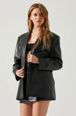 Ezra Faux Leather Oversized Blazer -Dresses Sales Store ACT17828 BLACK 2