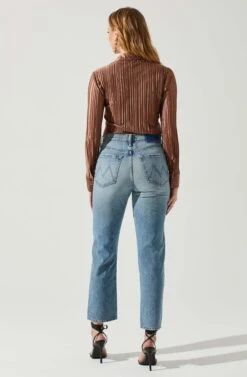 Laurel Satin Pleated Long Sleeve Top -Dresses Sales Store ACT17840P BROWN 5