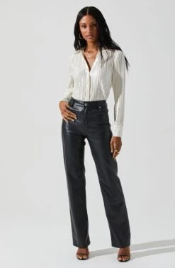 Laurel Satin Pleated Long Sleeve Top -Dresses Sales Store ACT17840P CREAM 3