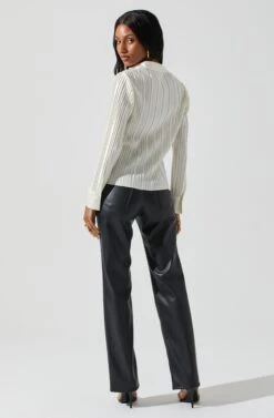 Laurel Satin Pleated Long Sleeve Top -Dresses Sales Store ACT17840P CREAM 5