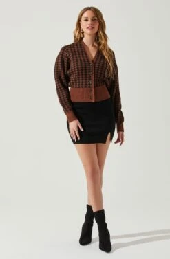 Ruby Houndstooth Cardigan -Dresses Sales Store ACT17863 DARKBROWNBLACK 1