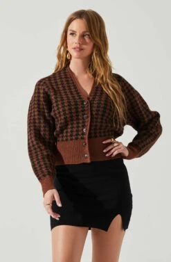 Ruby Houndstooth Cardigan -Dresses Sales Store ACT17863 DARKBROWNBLACK 4