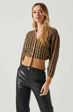 Ruby Houndstooth Cardigan -Dresses Sales Store ACT17863 TAUPEBLACK 3