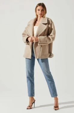 Layne Oversized Moto Jacket -Dresses Sales Store ACT17865 TAUPE 1