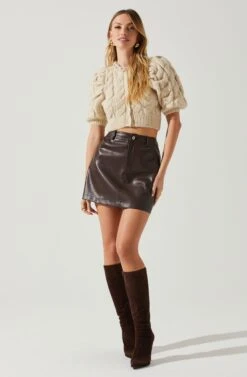 Aitana Pearl Embellished Cable Knit Short Sleeve Sweater -Dresses Sales Store ACT17877 CREAM 1