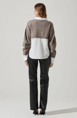 Carol Mixed-Media Sweater -Dresses Sales Store ACT17878 MOCHA 5