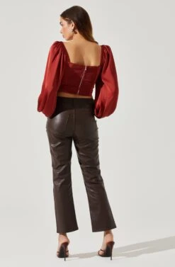 Penny Ruched Bust Long Sleeve Top -Dresses Sales Store ACT17882S RUST 5