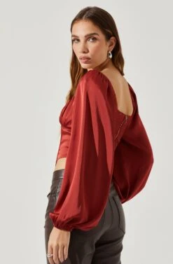 Penny Ruched Bust Long Sleeve Top -Dresses Sales Store ACT17882S RUST 6