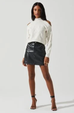 Tori Pearl Embellished Cold Shoulder Sweater -Dresses Sales Store ACT17885 CREAM 1