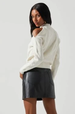 Tori Pearl Embellished Cold Shoulder Sweater -Dresses Sales Store ACT17885 CREAM 7