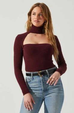 Izabella Turtleneck Cutout Sweater -Dresses Sales Store ACT17888 WINE 3