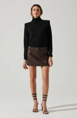 Daleyza Padded Shoulder Turtleneck Sweater -Dresses Sales Store ACT17899 BLACK 1