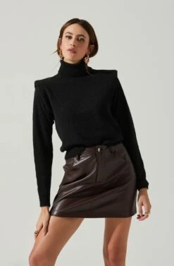 Daleyza Padded Shoulder Turtleneck Sweater -Dresses Sales Store ACT17899 BLACK 3