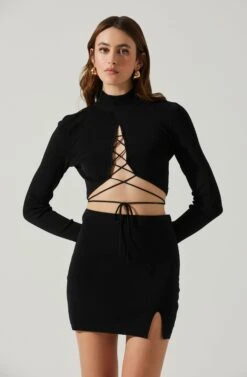 Raven Mock Neck Tie Waist Sweater