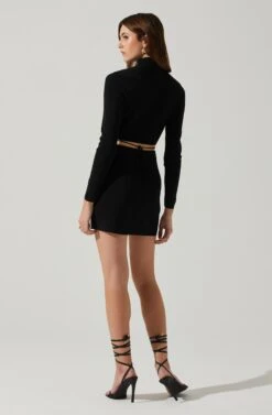 Raven Mock Neck Tie Waist Sweater -Dresses Sales Store ACT17903 BLACK 6