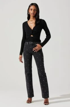 Rylee Twist Front Cutout Sweater -Dresses Sales Store ACT17919 BLACK 1