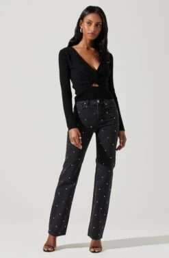 Rylee Twist Front Cutout Sweater -Dresses Sales Store ACT17919 BLACK 2