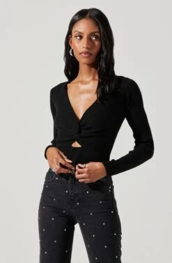 Rylee Twist Front Cutout Sweater -Dresses Sales Store ACT17919 BLACK 4