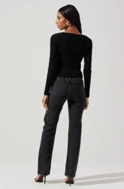 Rylee Twist Front Cutout Sweater -Dresses Sales Store ACT17919 BLACK 5