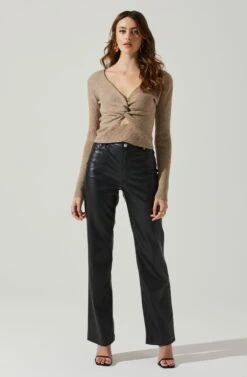 Rylee Twist Front Cutout Sweater -Dresses Sales Store ACT17919 TAUPE 1