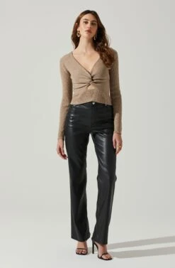 Rylee Twist Front Cutout Sweater -Dresses Sales Store ACT17919 TAUPE 2