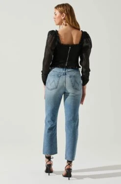 Junie Ruffle Square Neck Long Sleeve Top -Dresses Sales Store ACT17928 BLACK 5