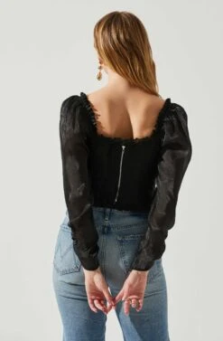 Junie Ruffle Square Neck Long Sleeve Top -Dresses Sales Store ACT17928 BLACK 6