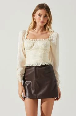 Junie Ruffle Square Neck Long Sleeve Top -Dresses Sales Store ACT17928 CHAMPAGNE 3