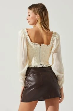 Junie Ruffle Square Neck Long Sleeve Top -Dresses Sales Store ACT17928 CHAMPAGNE 5