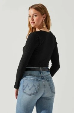 Ren Textured Sweetheart Long Sleeve Top -Dresses Sales Store ACT17975 BLACK 6