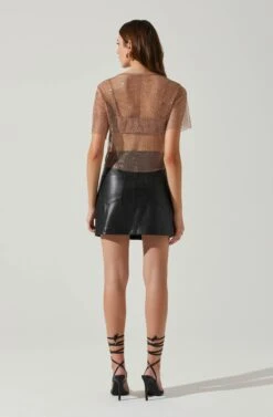 Mckay Rhinestone Mesh Short Sleeve Top -Dresses Sales Store ACT18042 TAUPE 6