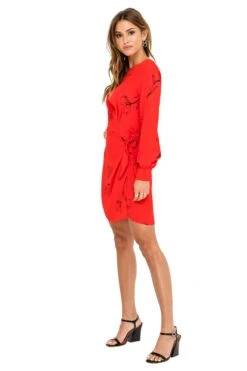 Apron Front Wrap Dress -Dresses Sales Store ADR100098 RED SKETCH FLORAL 2