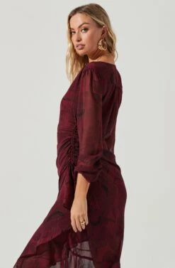 Long Sleeved Cinched Mermaid Dress -Dresses Sales Store ADR100106 WINEFLORAL 6