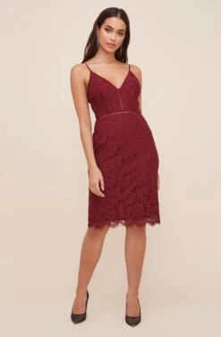 Lattice Inset Lace Dress -Dresses Sales Store ADR100122B WINE 1